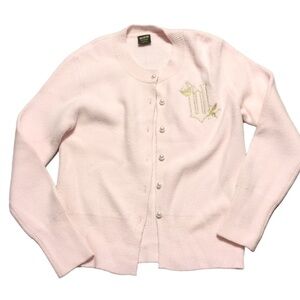 Wicked Paul Tazewell Pink Glinda Cardigan Soft Pink Pearl Buttons Gold Logo XL